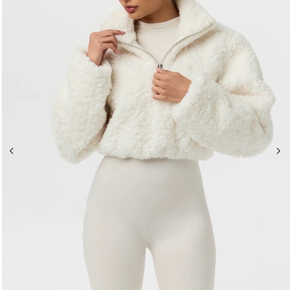 NWT NAKED WARDROBE SHERPA QUARTER-ZIP CROPPED SWEATER - Picture 2 of 9